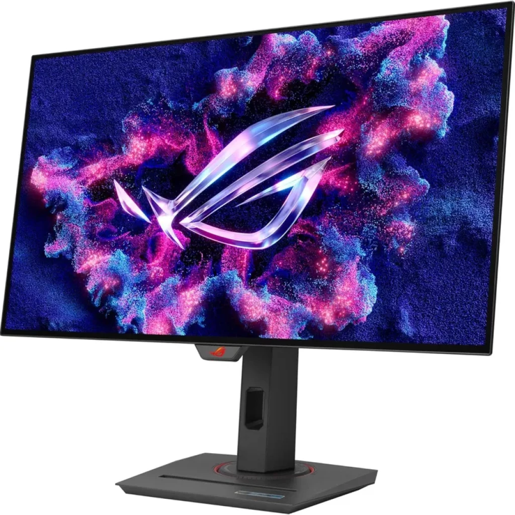 ASUS XG27AQDMG 27 pol OLED Quad HD com moldura fina, base robusta ajustável, logotipo ROG iluminado e cores vibrantes ideais para jogos - Item1