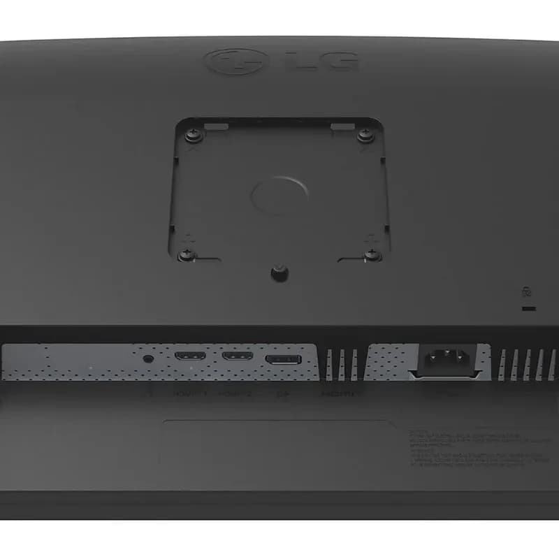Parte trasera del monitor LG 27BA45QB-B 27 pulgadas con montaje VESA expuesto, puertos HDMI, DisplayPort y entrada de alimentación en panel inferior