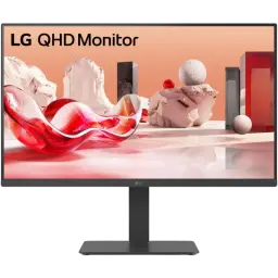 Monitor LG 27 pulgadas QHD IPS con biseles delgados, soporte ajustable en altura y base rectangular estable; pantalla nítida ideal para trabajo y diseño