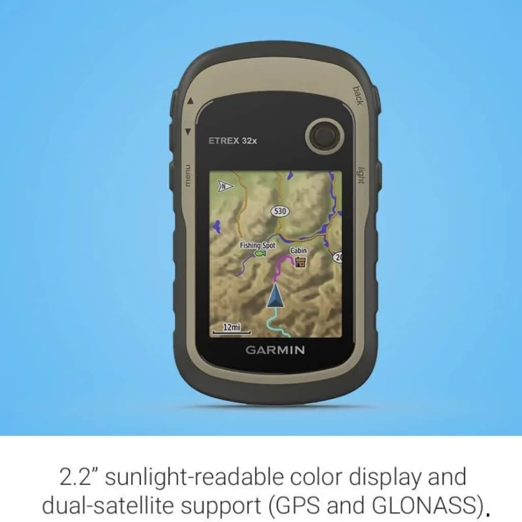 Garmin Etrex 32x com ecrã a cores de 2,2 polegadas legível ao sol, mapa topográfico no ecrã, caixa robusta com botões laterais