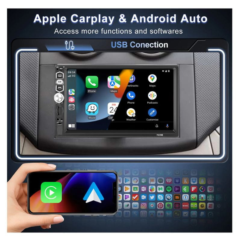 Pantalla táctil Podofo A3061 7 Pulgadas - Carplay y Android Auto DIN 1 - Ítem4
