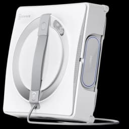 Robot limpiacristales cuadrado blanco con asas grises, cable de alimentación y bordes redondeados; módulo lateral WINBOT y diseño compacto para ventanas