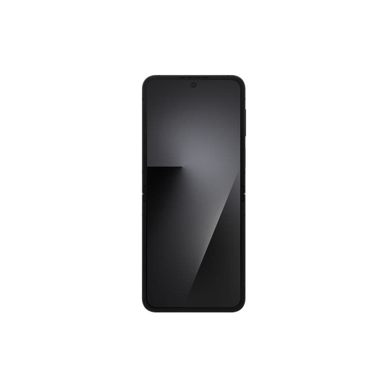 Smartphone pliable noir avec écran bord à bord, caméra frontale centrée, châssis fin. Modèle Samsung Galaxy Z Flip7 FE 5G reconditionné excellent état