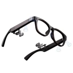 Xiaomi AI Glasses con montura negra, brazos desmontados mostrando módulos internos, altavoces integrados y componentes electrónicos compactos