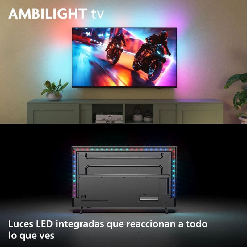 Philips 55MLED920 55" 4K Ultra HD Mini LED Smart TV Ambilight Noir, vue réelle de l'arrière avec le système Ambilight