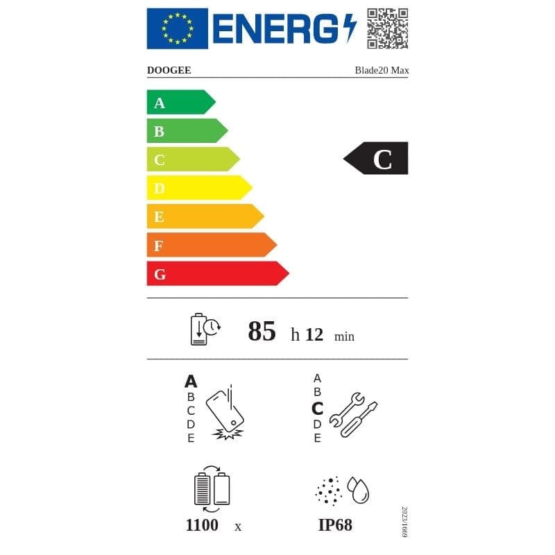 Doogee Blade 20 Max 12 Go/1 To Argent Rugged, étiquette énergétique