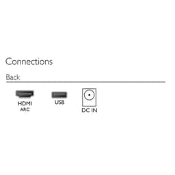 Connectique arrière: port HDMI ARC, port USB et entrée d’alimentation DC IN pour la Philips Tab4000 10 2.0 60 W Noir - Barre de son