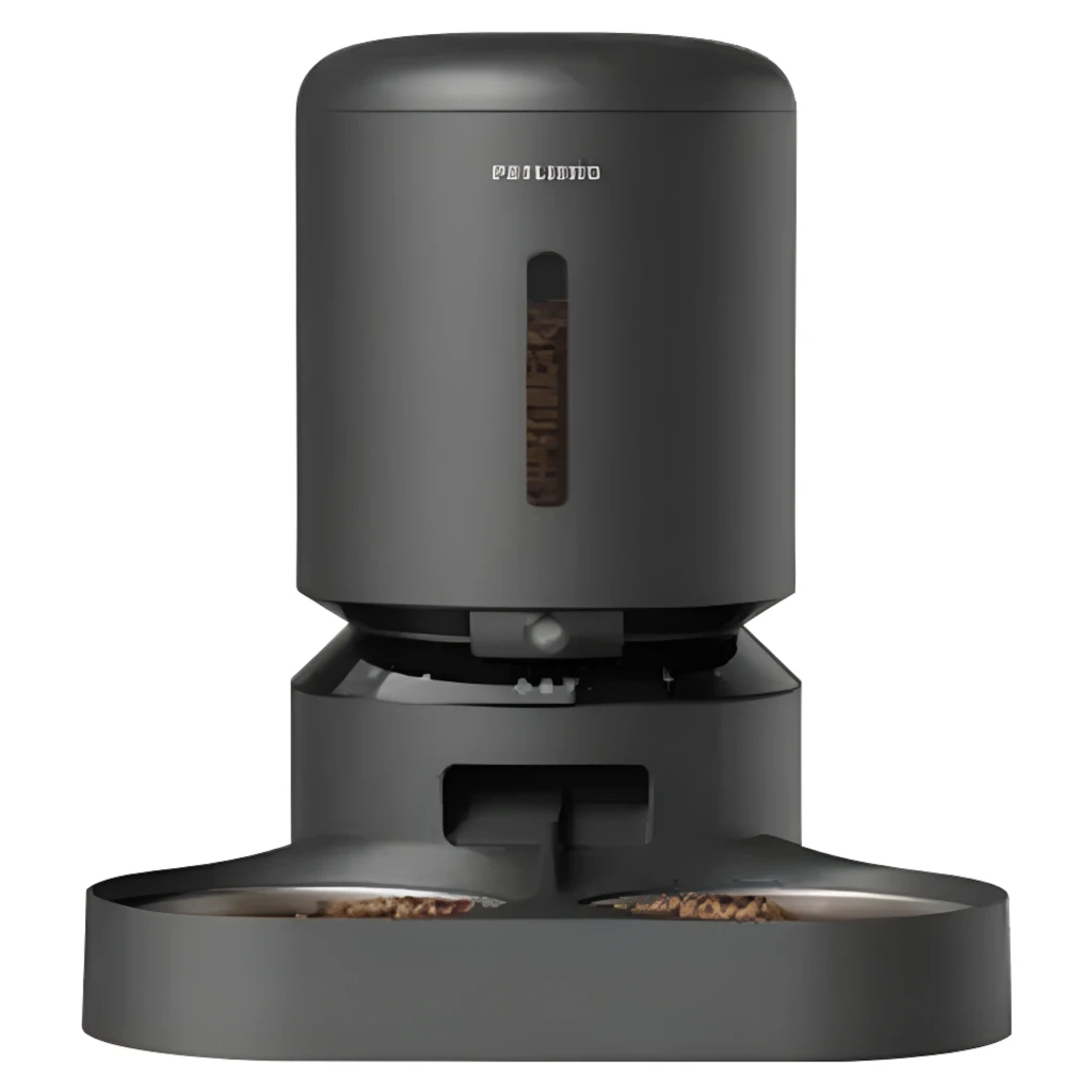 Comedouro automático cinza com reservatório transparente, visor LED e câmera, dupla taça inox removível, dosagem precisa de ração para pets - Item1