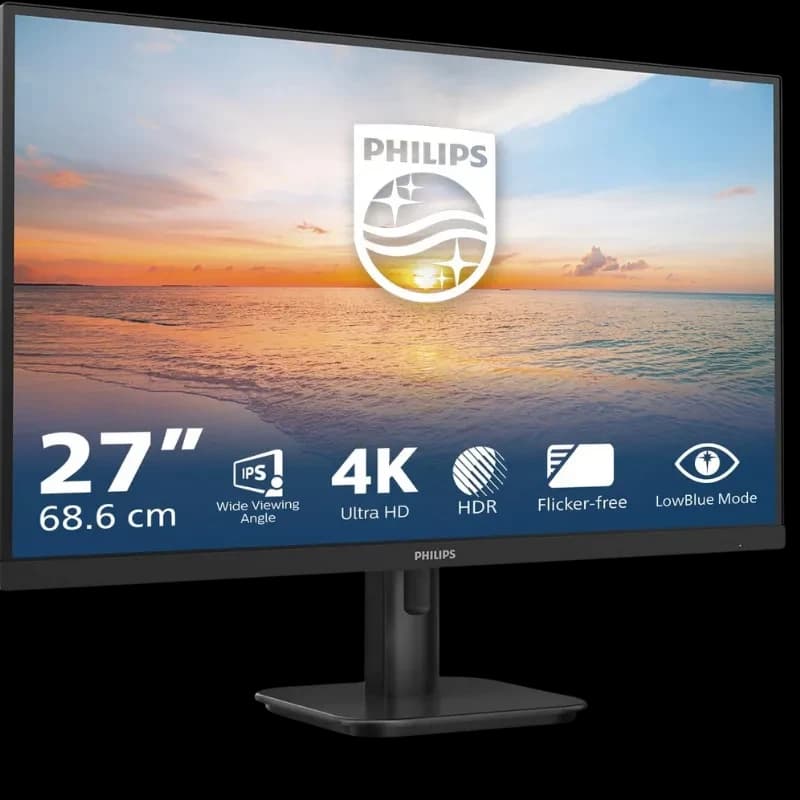 Philips 27E1N1800A/00 écran PC 27 pouces 4K Ultra HD IPS, bords fins, HDR, mode LowBlue, anti-scintillement, pied réglable noir élégant