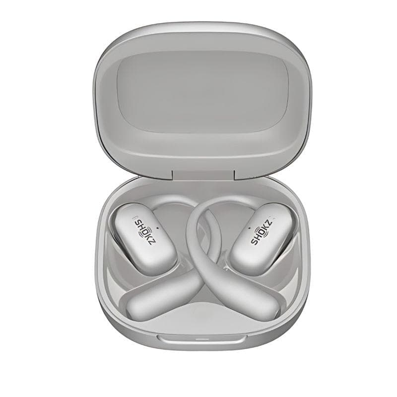 SHOKZ OpenFit 2+ Gris - Écouteurs sans fil Bluetooth, image sur le boîtier de recharge