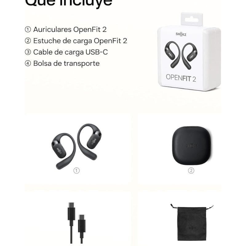 SHOKZ OpenFit 2 Noir – Écouteurs Bluetooth sans fil - Ítem2