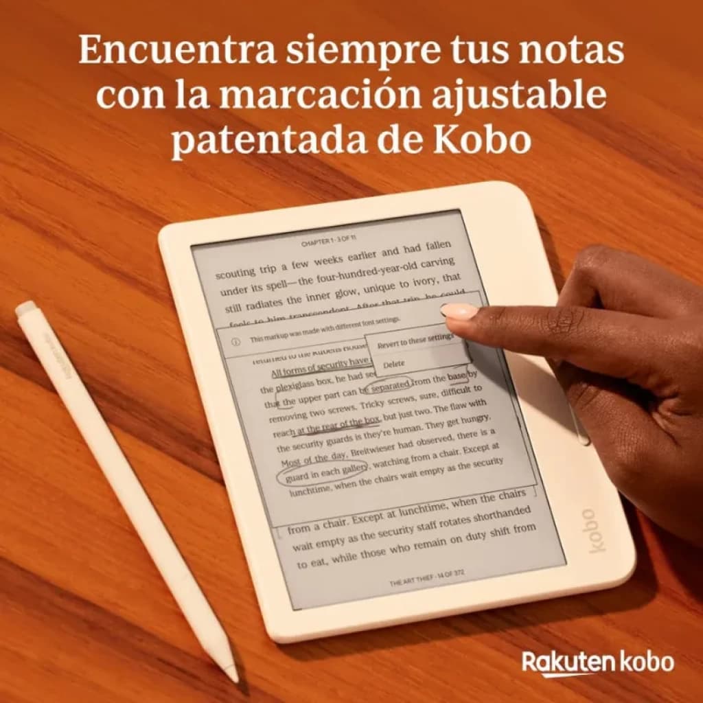 Rakuten Kobo Stylus 2 Blanco con punta fina y botón lateral, compatible con eBooks Kobo; diseño elegante, carga USB-C, ideal para anotar y subrayar