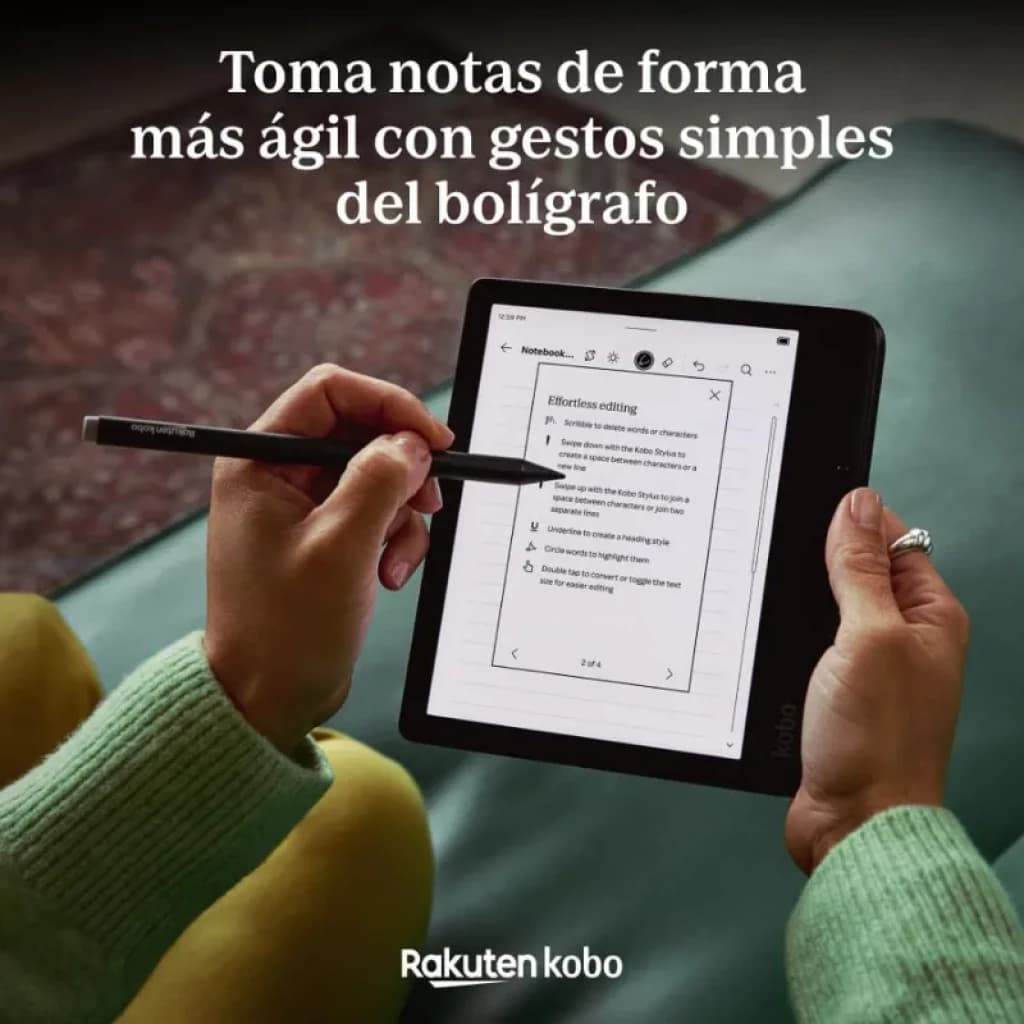 Rakuten Kobo Stylus 2 Blanco con punta fina y botón lateral, cuerpo ergonómico, ideal para tomar notas en eBooks; compatible USB-C para carga rápida