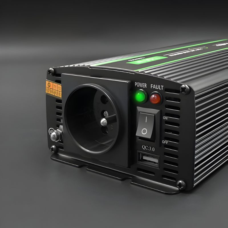 Qoltec Monolith Auto 1200 W negro, inversor de onda sinusoidal pura con carcasa estriada, ventilación frontal, interruptor, LEDs de estado y toma Schuko - Ítem3