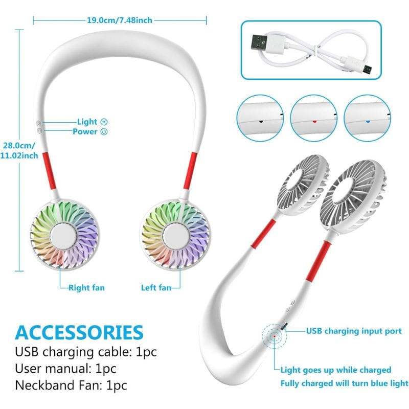 Ventilador de pescoço com aromaterapia e luzes Branco - Item3