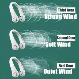 Ventilador de pescoço silencioso com 3 velocidades, 1800 mAh, recarregável por USB, imagem das 3 velocidades