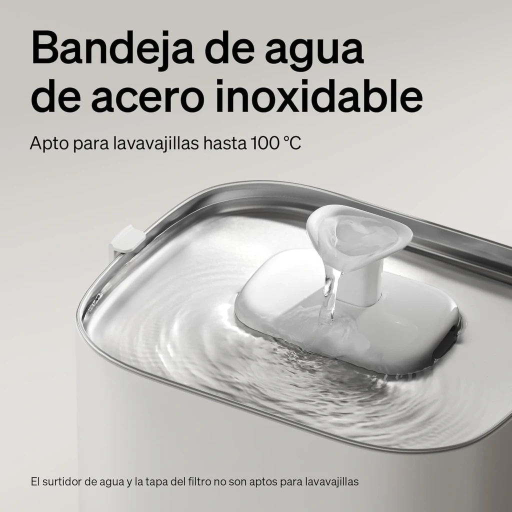 Fontaine Petlibro Dockstream 2.5L App Petlibro WiFi 2,5L blanche, jet en fleur, base bois clair, indicateurs tactiles, appli mobile affichée sur smartphone - Ítem2