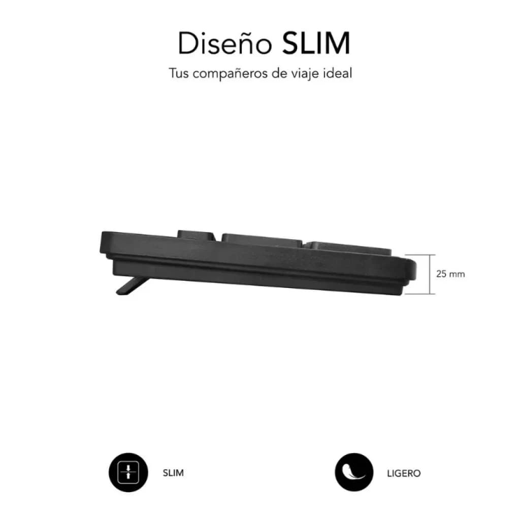 Clavier à membrane fin avec câble USB, profil ultrafin de 25 mm, silencieux et léger ; design noir minimaliste avec pieds réglables pour plus de confort