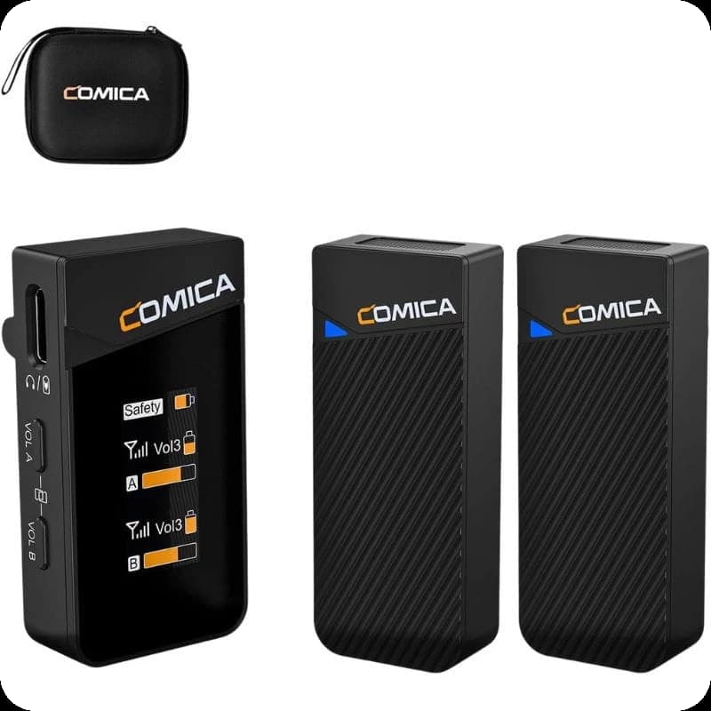COMICA Vimo C2 Microfone Lavalier sem fio de 2 canais com controle e cancelamento de som