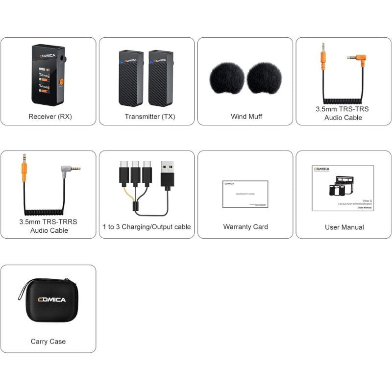 COMICA Vimo C2 Microfone Lavalier sem fio de 2 canais com controle e cancelamento de som - Item1