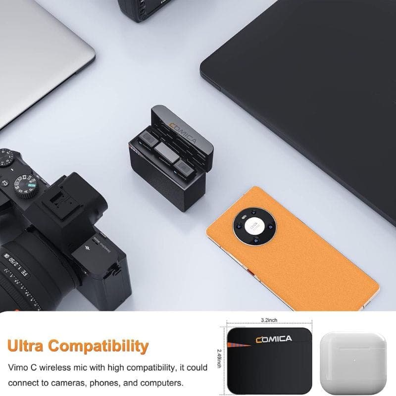 COMICA Vimo C3 Micrófono Lavalier Inalámbrico de 2 Canales con Control y Cancelación de Sonido, compatibilidad