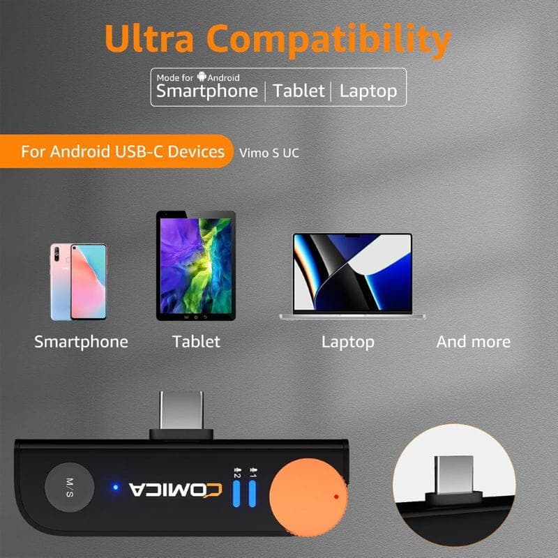 COMICA Vimo S-UC Microphone Lavalier sans fil avec suppression du bruit (USB-C) Noir, compatibilité