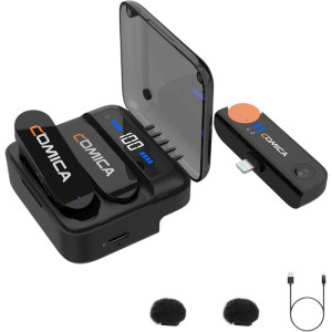 COMICA Vimo S-MI Microfone Lavalier sem fio com cancelamento de som (Lightning) Preto