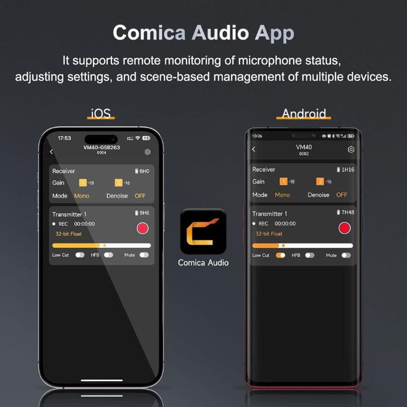 COMICA VM40 Microphone sans fil avec 32 Go d'enregistrement intégré et flottant, compatible Android et iOS