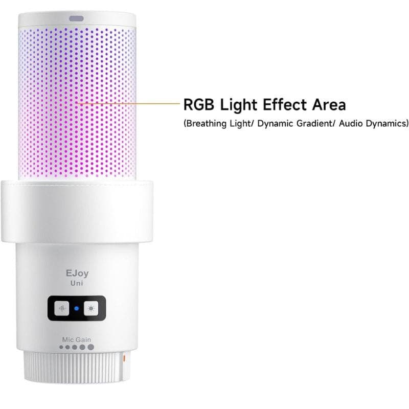 COMICA EJoy Uni Pro(D) Microfone sem fio condensador cardioide RGB Branco, efeitos RGB