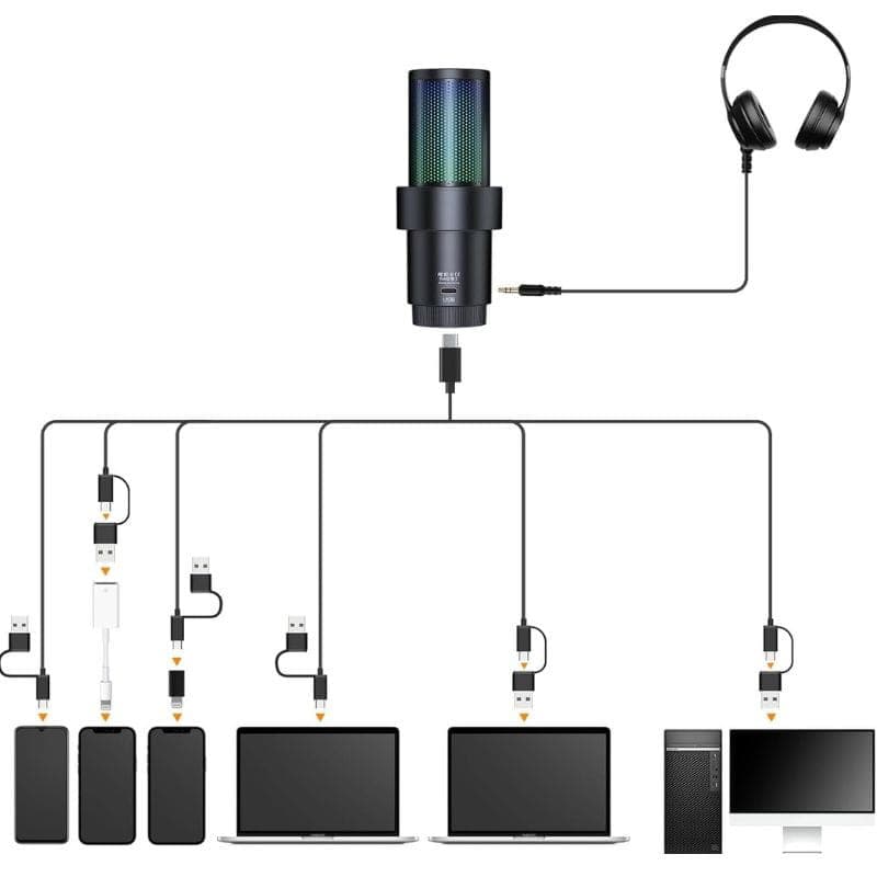 COMICA EJoy Uni Pro(D) Microphone sans fil à condensateur cardioïde RGB noir, compatibilité du microphone