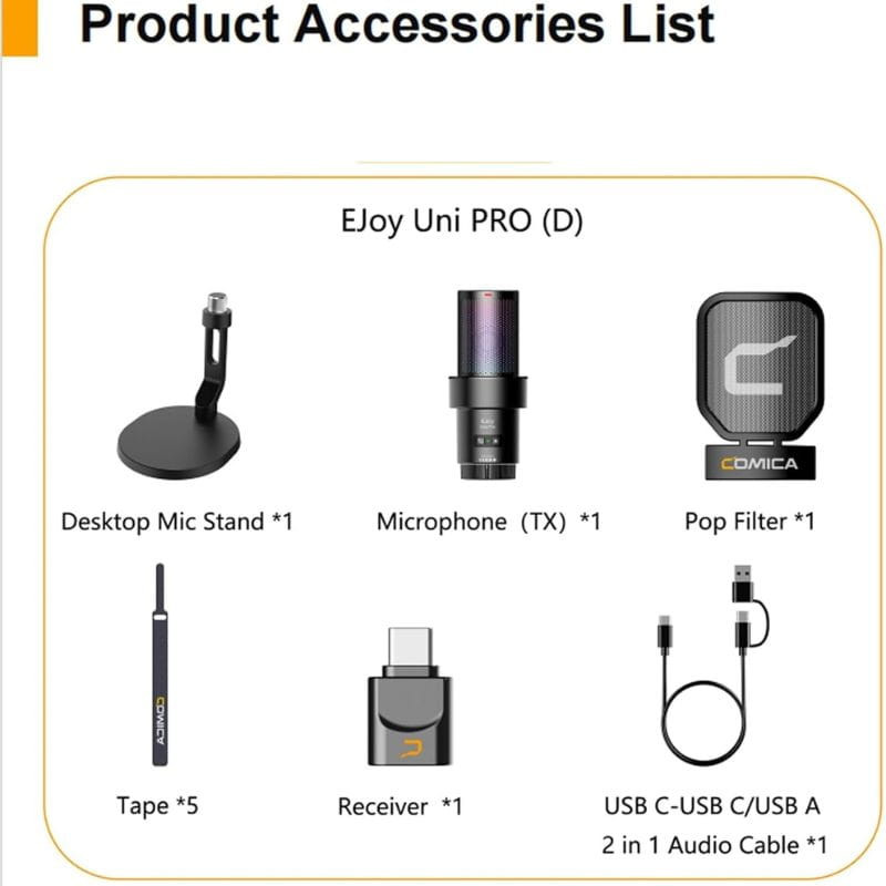 COMICA EJoy Uni Pro(D) Microfone sem fio condensador cardioide RGB Preto - Item3
