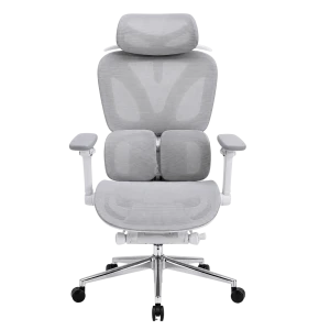 Powerbasic Chaise de Bureau Ergonomique Beja Grise avec dossier maillé, appui‑tête réglable, accoudoirs 4D, double soutien lombaire et base métallique à