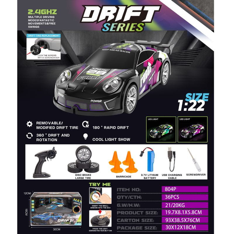  804P 1/22 4WD Drift Negro Azul - Coche RC Eléctrico - Ítem1