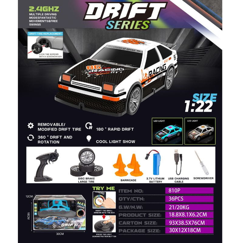  810P 1/22 4WD Drift Negro Azul Claro - Coche RC Eléctrico - Ítem1