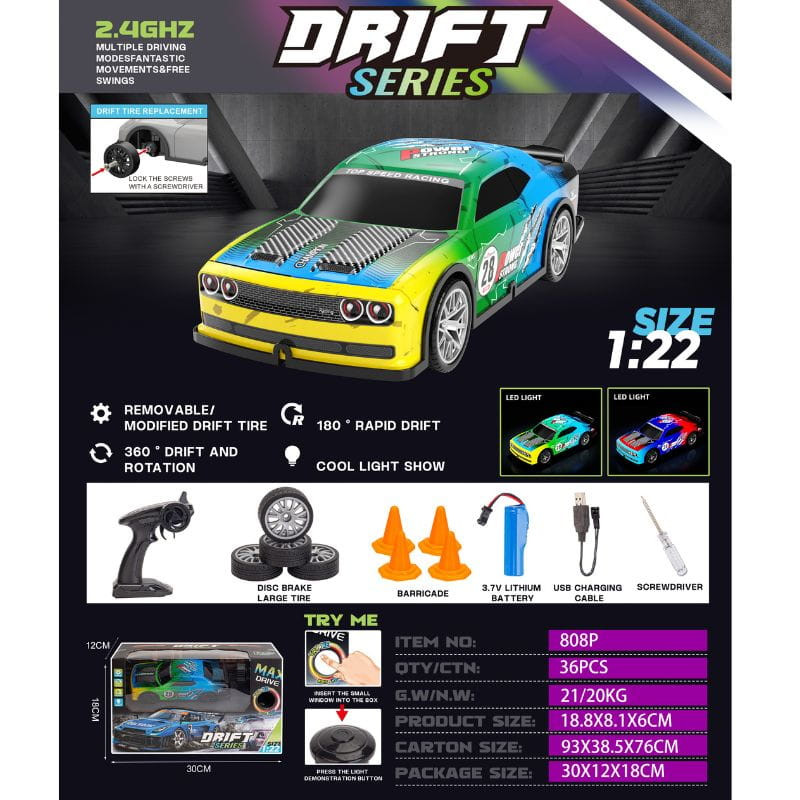  808P 1/22 4WD Drift Amarillo Azul - Coche RC Eléctrico - Ítem1