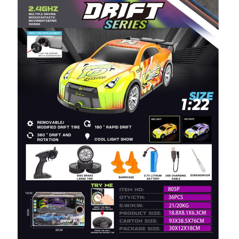  805P 1/22 4WD Drift Amarillo - Coche RC Eléctrico - Ítem1