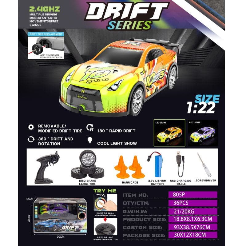 805P 1/22 4WD Drift Lila Amarillo- Coche RC Eléctrico, características