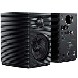 FiiO SP3 80W Negro: par de altavoces activos compactos con panel estriado, woofer y tweeter frontales, controles y conexiones traseros para audio versátil