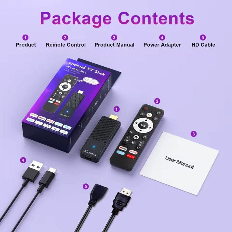 X88 Pro Ti RK3518 2GB/16GB - Stick 4K Android TV, contenido del paquete