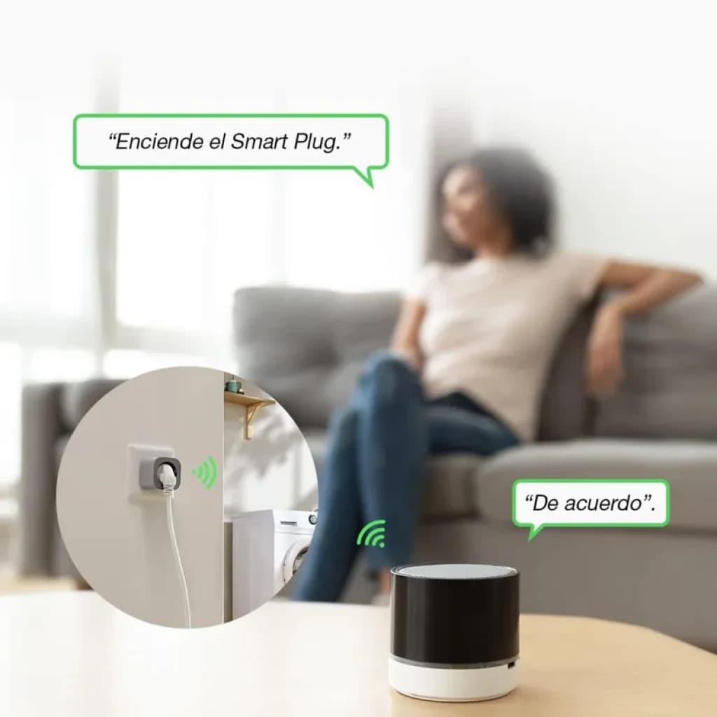 EcoFlow Smart Plug – Prise intelligente blanche avec voyant LED, compacte, connectée Wi‑Fi; contrôle vocal et à distance, branchée au mur avec câble