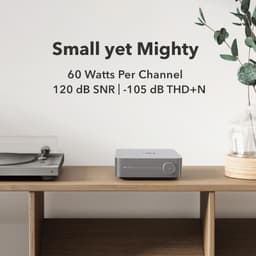 WiiM Amp Pro - Amplificador de sonido Plata, sobre una mesa