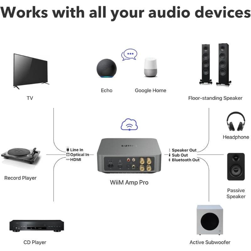WiiM Amp Pro - Amplificador de sonido Plata, compatibilidad de uso con otros equipos de audio