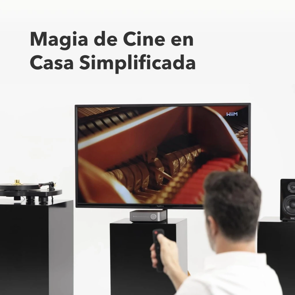 WiiM Amp Amplificador Streaming Estéreo 24 bits/192 kHz en gris oscuro, diseño compacto con perilla frontal grande y barra LED de volumen horizontal - Ítem5