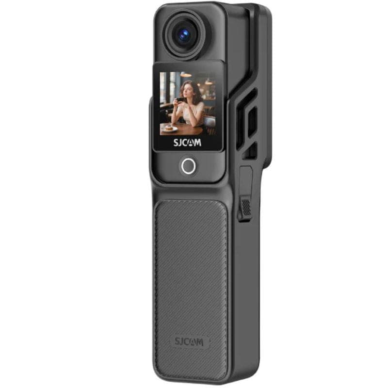 Caméra d action portable SJCAM C400 Noir compacte verticale, objectif grand angle, écran avant couleur pour prévisualisation, boîtier noir texturé