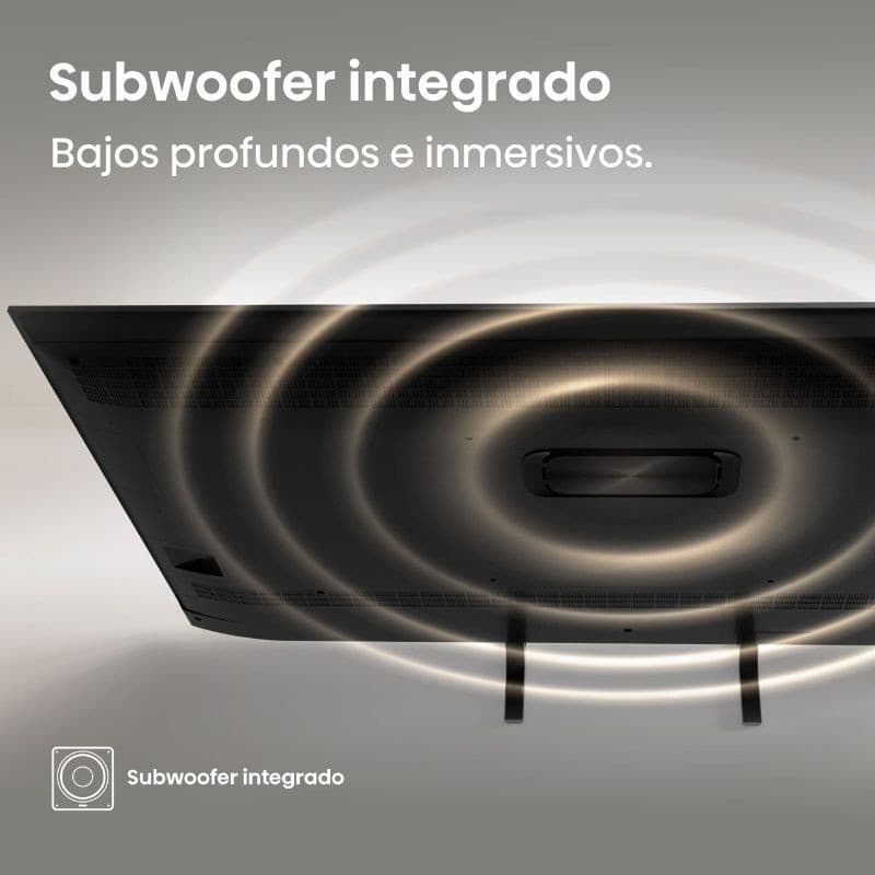 Portas laterais da Hisense A7Q: 2x USB, auscultadores, AV, ranhura CI, 2x HDMI 2.1 (eARC), antena, Ethernet e saída de áudio ótica em preto.