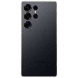 Samsung Galaxy S25 Ultra 5G negro titanio renovado, estado excelente. Trasera elegante con cuatro cámaras grandes y flash, acabado mate premium.