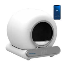 Vista a 45 grados del Orbitaler Yupiter AstroClean 6600 Smart Litter Compact con panel táctil
