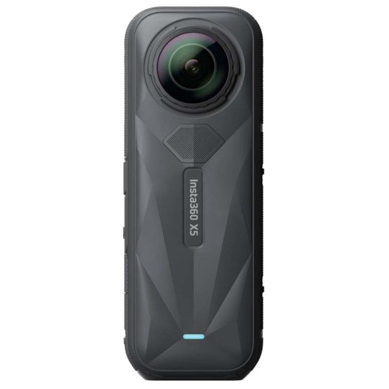 Insta360 X5 Noir Minuit – caméra 360 compacte avec double objectif, grand écran tactile frontal, finitions noires texturées, boutons latéraux et LED - Ítem2
