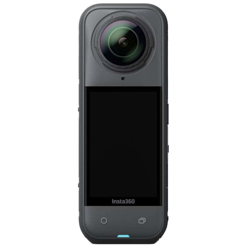 Insta360 X5 Noir Minuit – caméra 360 compacte avec double objectif, grand écran tactile frontal, finitions noires texturées, boutons latéraux et LED - Ítem5