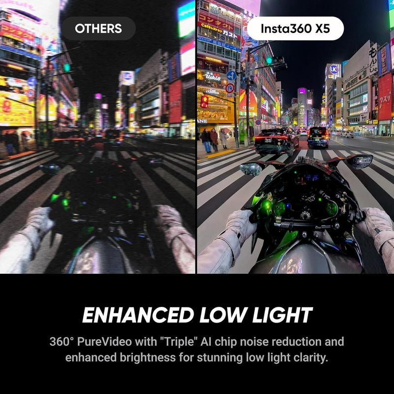 Insta360 X5 Noir Minuit – caméra 360 compacte avec double objectif, grand écran tactile frontal, finitions noires texturées, boutons latéraux et LED - Ítem7